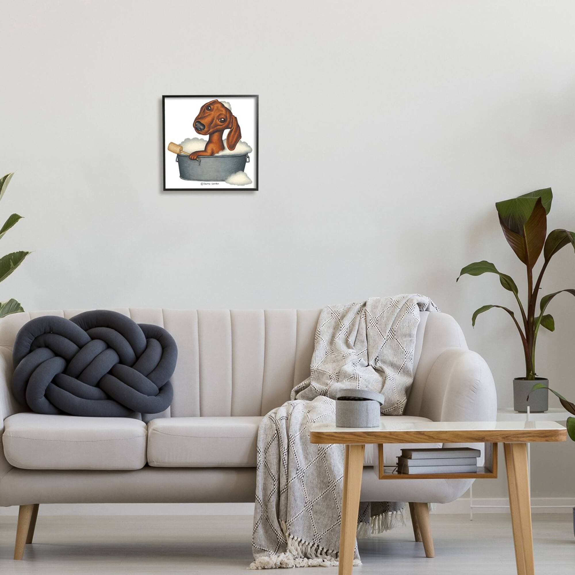 Stupell Industries Dachshund in Tin Tub Bubble Bath Country Pet Framed Wall Art